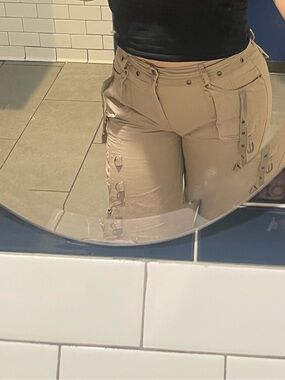 Beige Cargo Pants with Side Strap Details